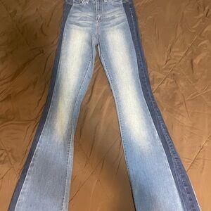 Two-Tone Flare Jeans